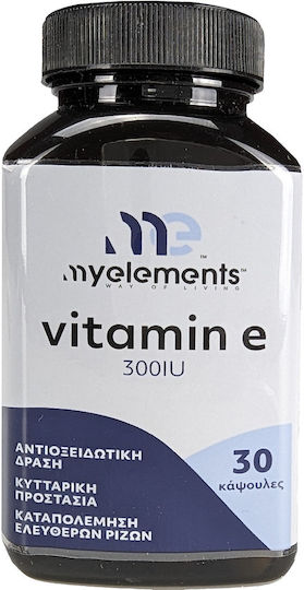 My Elements Vitamin E Βιταμίνη για τo Δέρμα & Αντιοξειδωτική δράση 300iu 30 κάψουλες