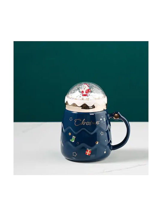 BLUE CHRISTMAS MUG WITH SNOWBALL