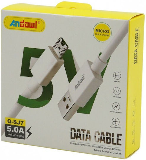 Andowl Q-SJ7 Regular USB 2.0 to micro USB Cable Λευκό 1m