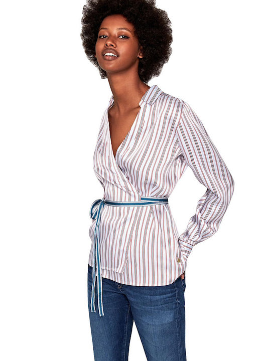 Pepe Jeans Senia Women's Denim Striped Long Sleeve Shirt Blue