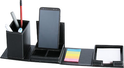 Leather Desk Organizer Πολλαπλές Θήκες in Black Color