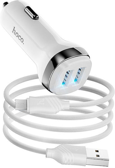 Hoco Z40 Φορτιστής Αυτοκινήτου 2.4A με Θύρες: 2xUSB Λευκό Χρώμα