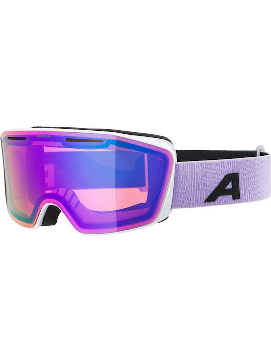 Alpina Ski- & Snowboardbrille Erwachsene Lila mit Linse Spiegel in Lila Farbe