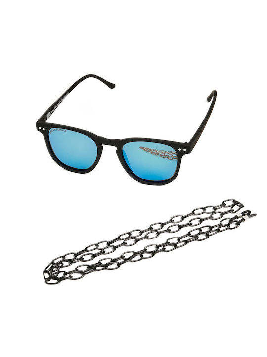 Arthur Unisex Sunglasses with Horn-Rimmed Frame Black/Light Blue Mirror