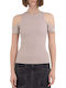 Damen Bluse Baumwolle Schulterfrei Kurzärmelig Beige