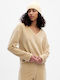 GAP Women's Blouse Long Sleeve with V Neckline bedrock beige