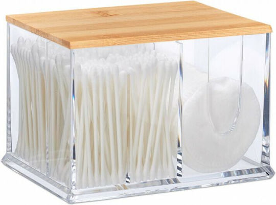 Relaxdays Tabletop Cotton Holder Bamboo Transparent