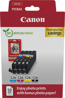 Canon CLI-526 Pachet foto cu 4 cartușe de cerneală pentru imprimante InkJet Galben / Cyan / Magenta / Negru (4540B019)