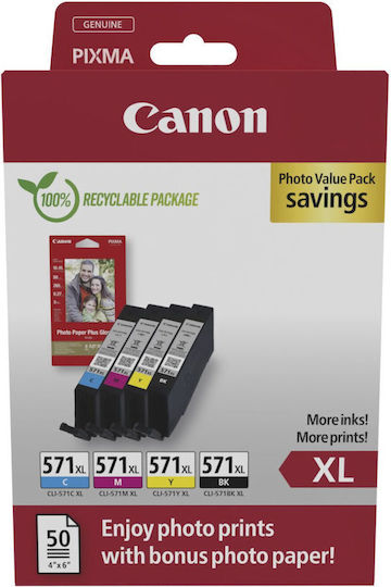 Canon CLI-571XL Original Photo Value Pack mit 4 InkJet Druckerpatronen Gelb / Cyan / Magenta / Schwarz (0332C006)