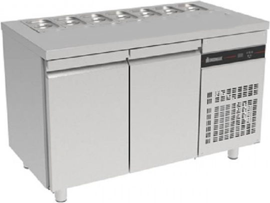 Inomak Английски превод: Stainless Steel Refrigerator Counter Салата with 2 Doors and Cooling Machine L134.2xW70xH117.6см