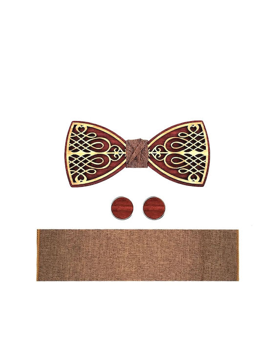 Legend Accessories Wooden Bow Tie Set with Cufflinks Brown