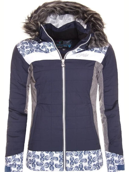 Women's Short Puffer Jacket Waterproof and Windproof for Spring or Autumn with Hood Blue.