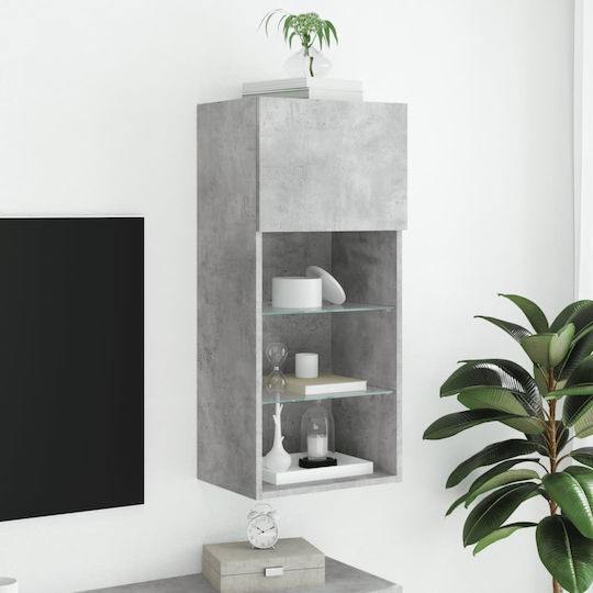 Wall Living Room Display Cabinet made of Particleboard with Glass & Lighting Grey 40.5x30x90cm