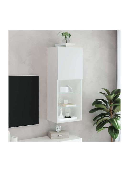 Wall Living Room Display Cabinet made of Particleboard with Glass & Lighting White 40.5x30x102cm