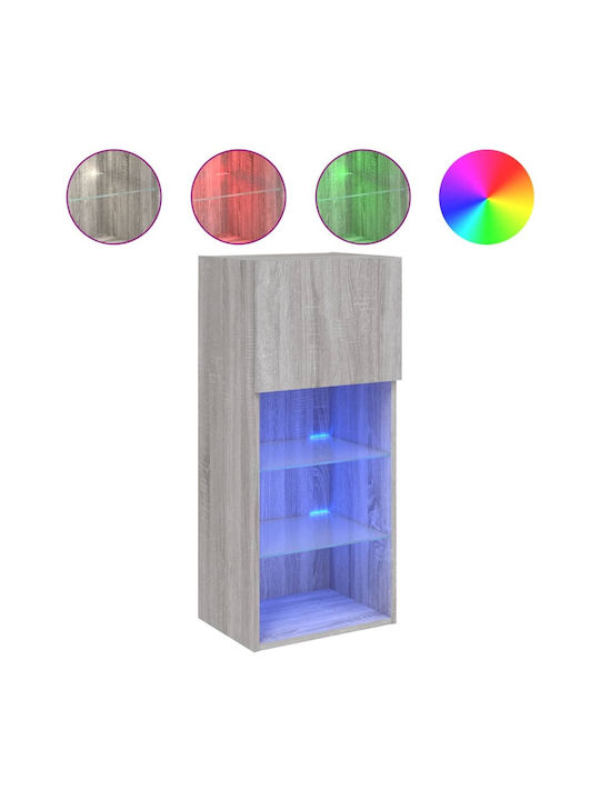 Wall Mounted Particle Board Living Room Display Cabinet with Glass & Lighting Grey 40.5x30x90cm