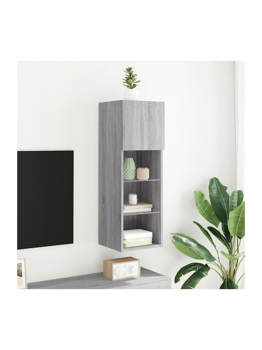 Wand Wohnzimmer Vitrine aus Spanplatte mit Glas & Beleuchtung Grey 30.5x30x90cm
