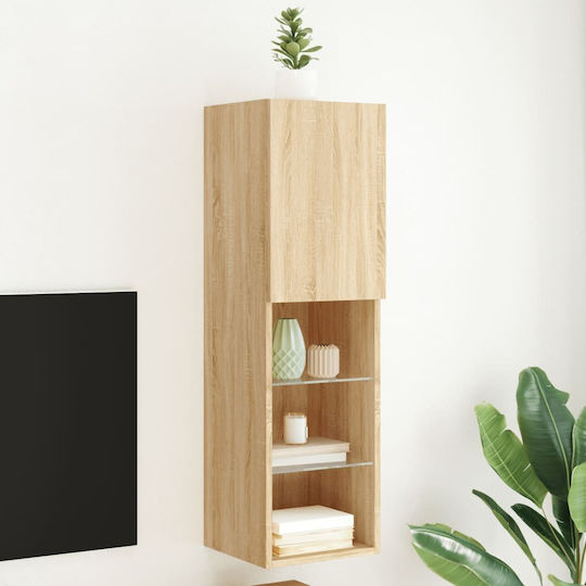 Wall-Mounted Living Room Cabinet made of Particle Board with Lighting Brown 30.5x30x102cm
