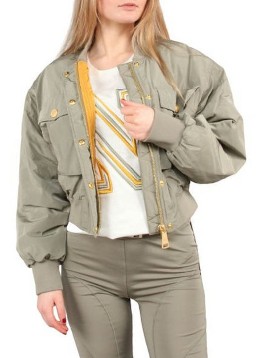 Nikkie Women's Short Bomber Jacket for Spring or Autumn Khaki