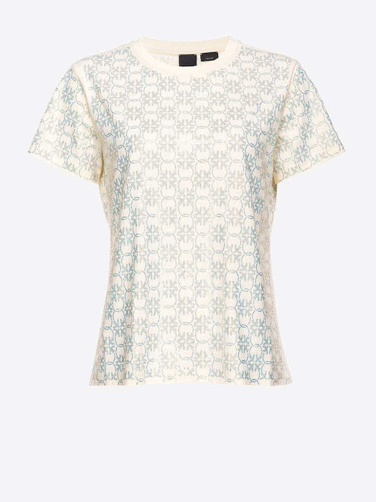 Pinko Damen Sommerliche Bluse Baumwoll Kurzärmelig Weiß