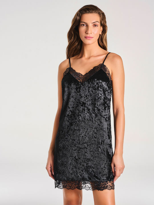 Lida Winter Velvet Women's Nightdress black