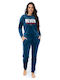 SNC Homewear Χειμερινό Γυναικείο Σετ Πιτζάμας Μπλε