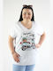 Brak Γυναικείο T-shirt με V Λαιμόκοψη Λευκό