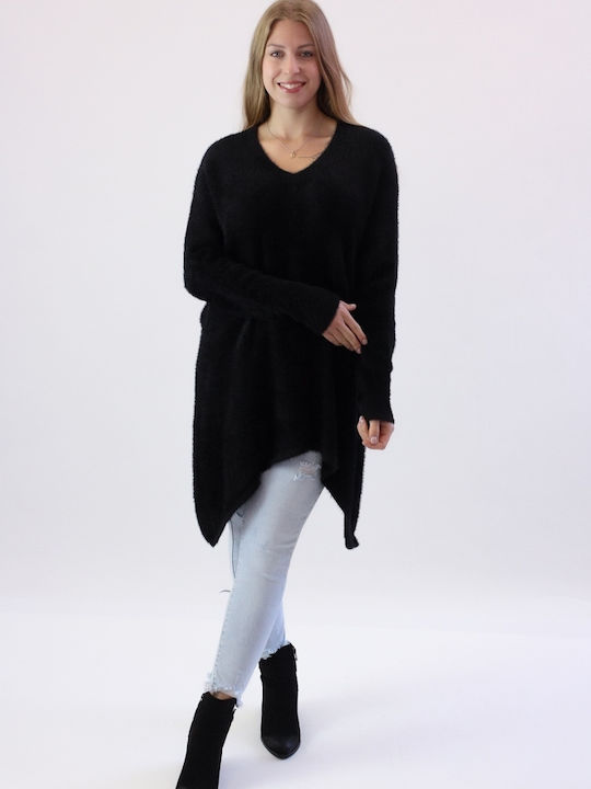 Brak Women's Long Sleeve Sweater with V Neckline Black