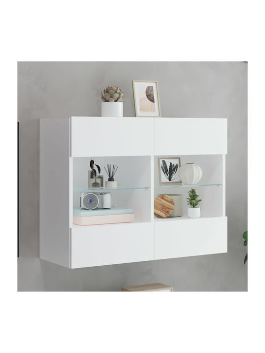 Wall Mounted Particle Board Living Room Display Cabinet with Glass & Lighting White 78.5x30x60.5cm