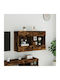 Wall Living Room Display Cabinet made of Particleboard with Glass & Lighting Smoky Oak 98.5x30x60.5cm