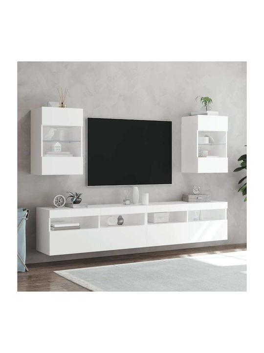 Wall Living Room Display Cabinet made of Particleboard with Glass & Lighting White 40x30x60.5cm