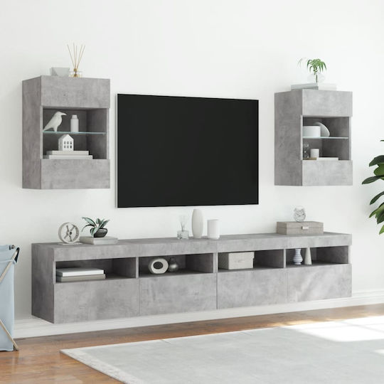 Vitrină de Perete pentru Sufragerie din Placă Aglomerată Gri cu Geam și Iluminare LED 40x30x60.5 cm