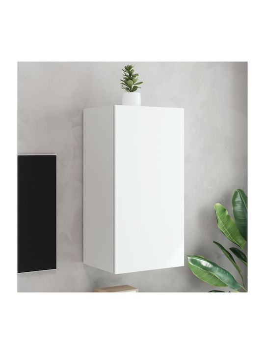 Wall Living Room Display Cabinet made of Particleboard with Glass & Lighting White 40.5x35x80cm