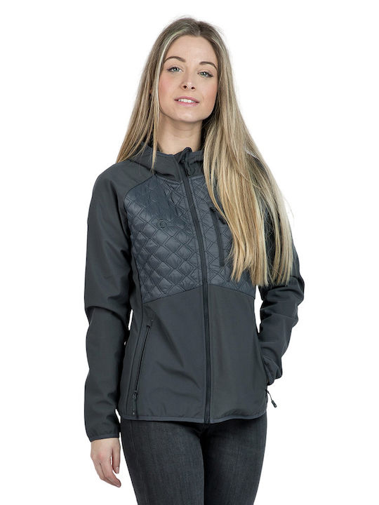 Izas Women's Short Sports Softshell Jacket Waterproof and Windproof for Winter with Hood Gray