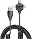 Awei CL-205 Spirale USB zu Blitzschlag / Typ-C,TC-TC / Micro-USB Kabel 2.4A Schwarz 1.5m (TS04187)