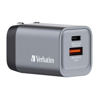 Verbatim Încărcător fără cablu cu port USB-A și port USB-C 35W Livrarea energiei / Încărcare rapidă 3.0 Gri (GNC-35)