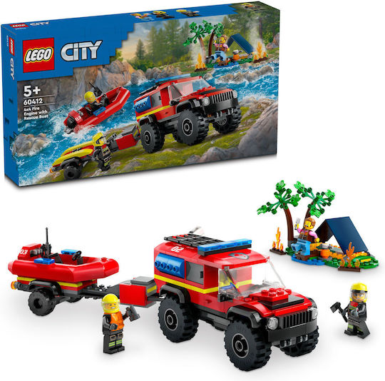 LEGO City 4x4 Пожарен Камион с Спасителна Лодка за 5+ Години 301 Бройки
