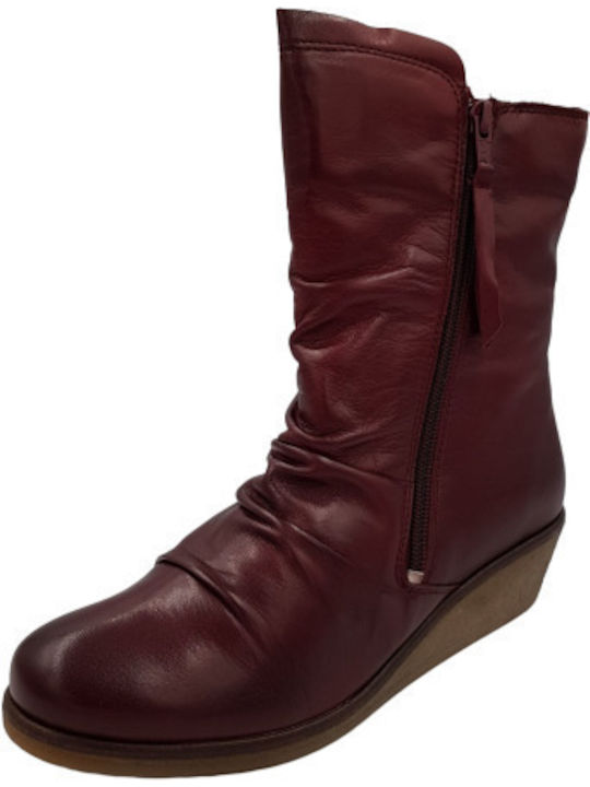 Leder Stiefeletten Damen Burgundisch