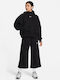 Phoenix Fleece Women's High-waisted Fabric Capri Trousers Loose Fit Black