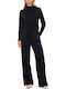Women's High-waisted Fabric Trousers with Elastic Black