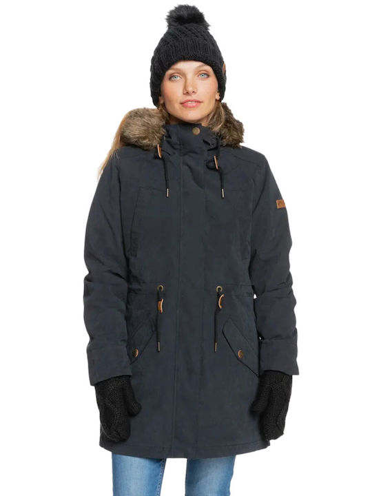 Roxy Lung Jachetă de femei tip parka cu glugă de blană pentru iarnă Negru