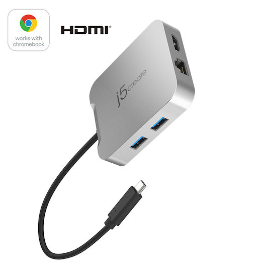 J5 Create USB-C Docking Station με HDMI 4K PD Ethernet Ασημί (JCD391-N)