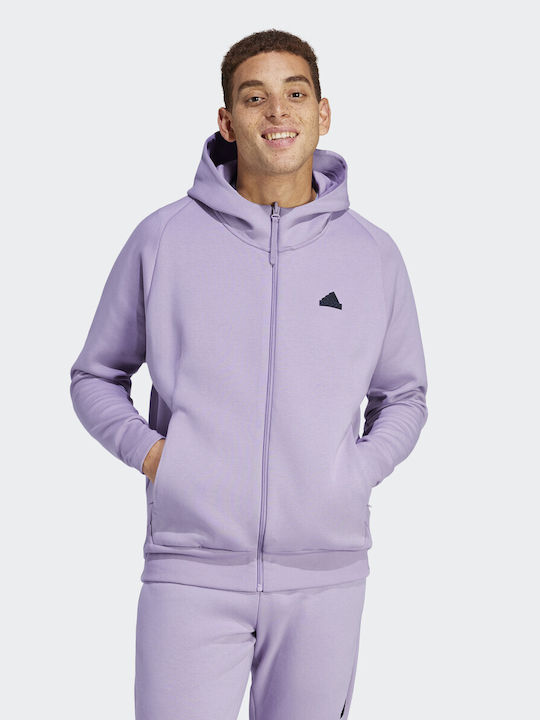 Adidas Sportswear Z.n.e Premium Men's Sweatshirt Jacket with Hood and Pockets Purple