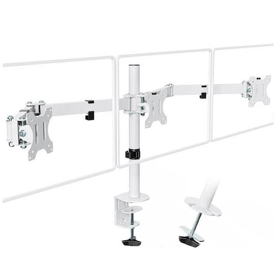 Putorsen MAS-3 Schreibtisch Halterung für 3 Monitore bis 27" mit Arm Weiß