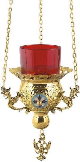 IconsGR Kirche Hängende Öllampe Metallisch Gold plated Bronze 9771G