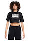 Nike Γυναικείο Αθλητικό Crop T-shirt Μαύρο