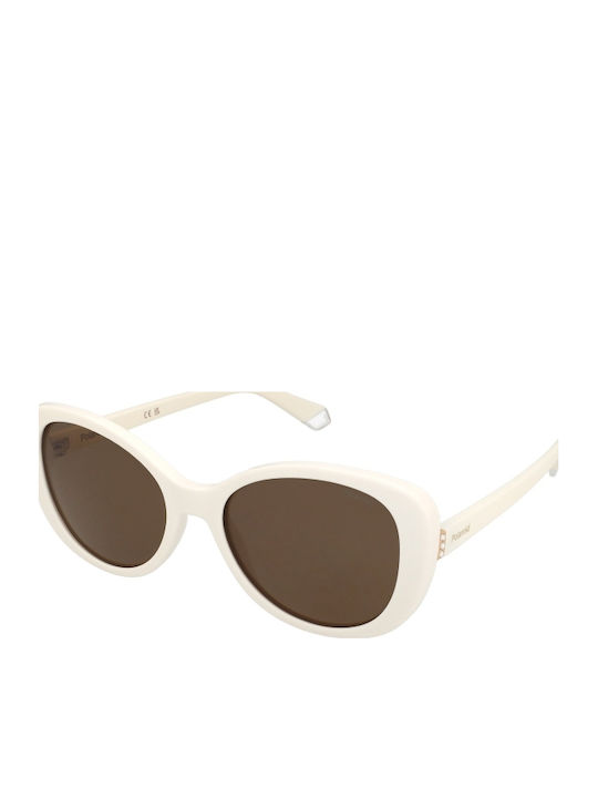Polaroid Women's Sunglasses with White Plastic Frame and Brown Polarized Lens PLD4154/S/X VK6/SP