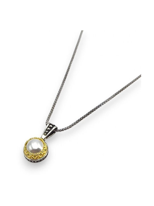 Halskette Byzantinisch Amulett aus Silber mit Perlen