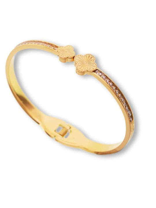 Paraxenies Bracelet Handcuffs made of Steel Gold Plated with Zircon