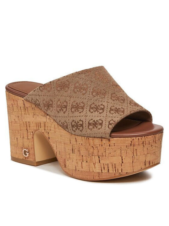Guess Chunky Heel Mules Beige
