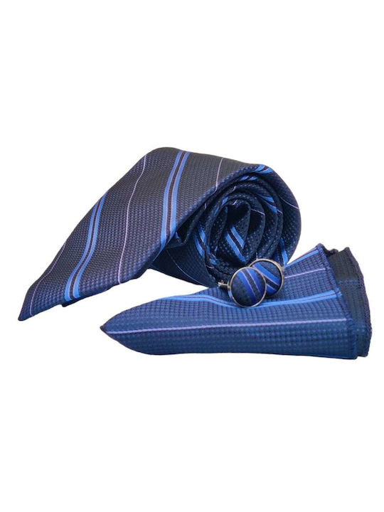 Σετ Ανδρικής Γραβάτας Μονόχρωμη σε Μπλε Χρώμα